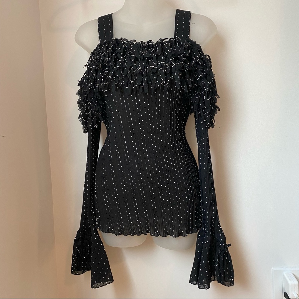 Funky Vintage Y2K Ruffled Off Shoulder Black & White Blouse